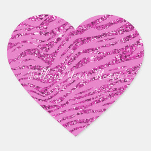 Pink Glitzy Sparkle Glitter Zebra Print Heart Sticker