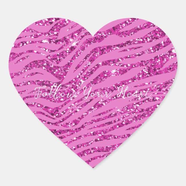 Pink Glitzy Sparkle Glitter Zebra Print Heart Sticker (Front)