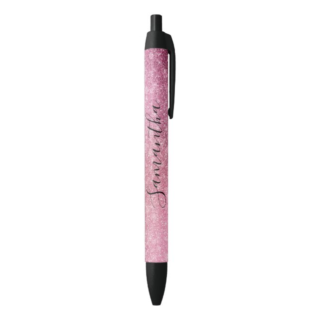 Pink Glitzy Sparkle Personalised  Black Ink Pen (Bottom (Vertical))