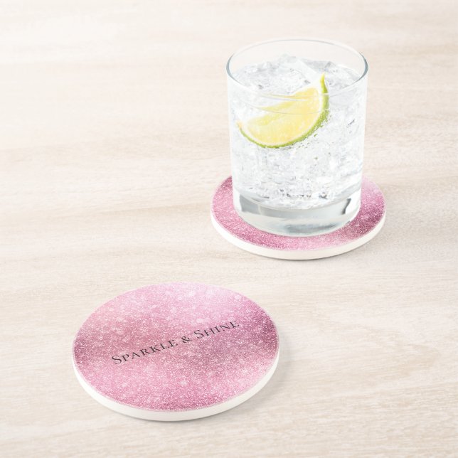 Pink Glitzy Sparkle Personalised  Coaster (Side)
