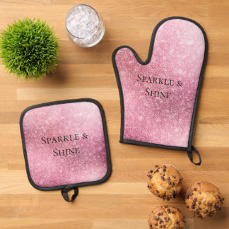 Pink Glitzy Sparkle Personalised Oven Mitt & Pot Holder Set