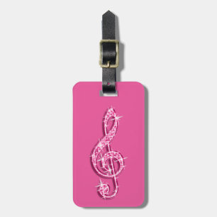 Pink Glitzy Sparkly Music Notes Luggage Tag