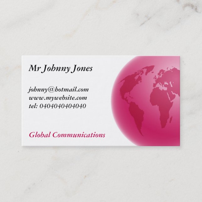 Pink Globe, Mr Johnny Jones Business Card (Front)