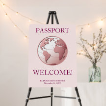 Pink Globe Passport Travel Baby Shower