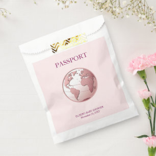 Pink Globe Passport Travel Baby Shower Favour Bags