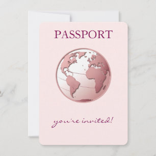 Pink Globe Passport Travel Baby Shower Thank You Card