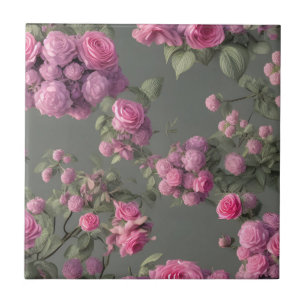 Pink Glorious Roses Floral Decorative Ceramic Tile