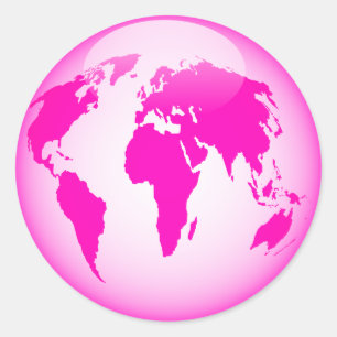 Pink Glossy Globe Classic Round Sticker