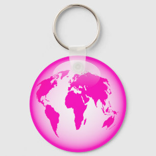 Pink Glossy Globe Key Ring