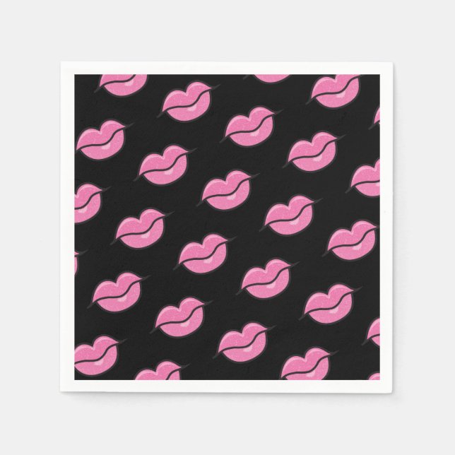 Pink Glossy Lips Beauty Makeup Birthday Party Napkin (Front)