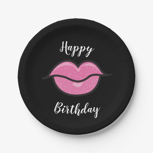 Pink Glossy Lips Beauty Makeup Birthday Party Paper Plate (Front)