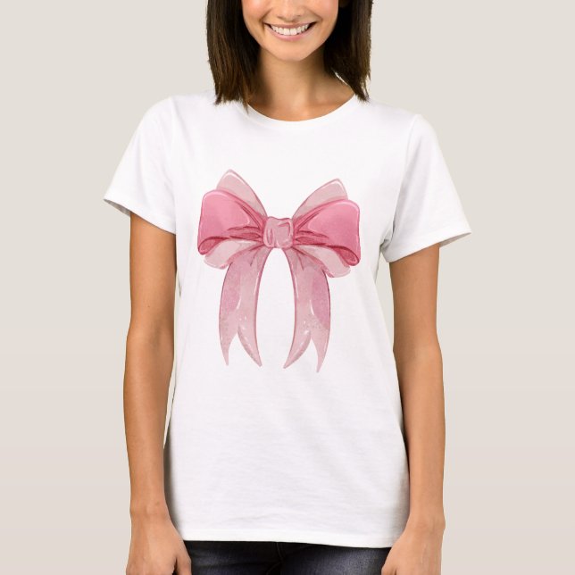 Pink Glossy Ribbon Bow Coquette T-Shirt (Front)