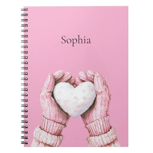 Pink Gloves White Heart   Notebook (Front)