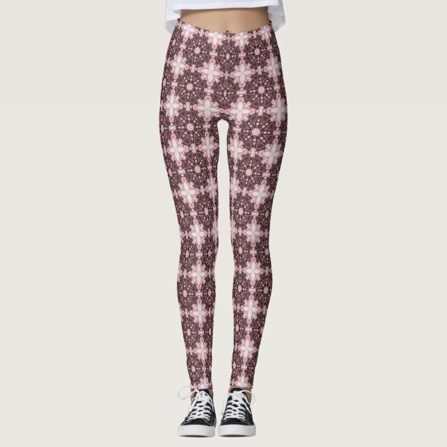 Pink Glow Geometric Batik Fusion Leggings (Front)
