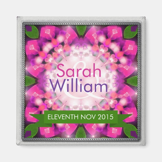 Pink Glow Green+Purple Save the Date Magnet (Front)