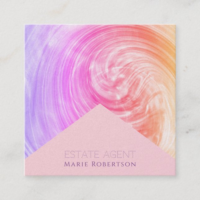  Pink Glow Pastel Sunset Hues Estate Agent Square Business Card (Front)
