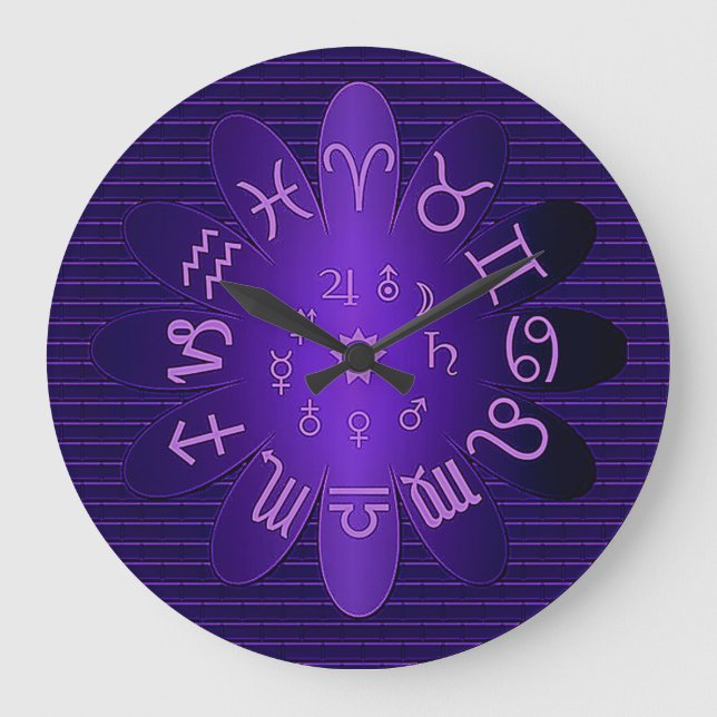 Pink Glow Zodiac Astrology Symbols Wall Clock (Front)