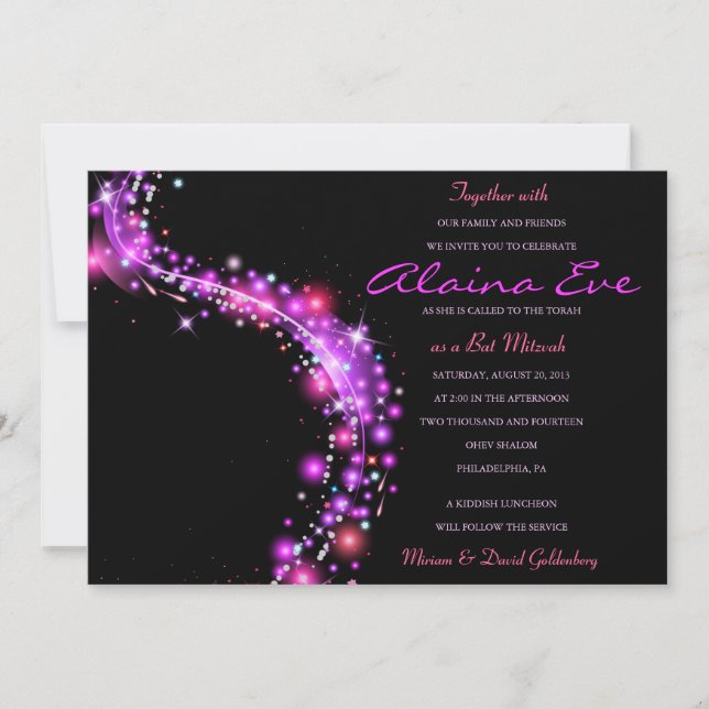 PINK GLOWING STARS Bat Mitzvah Invitation (Front)