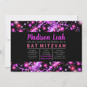 PINK GLOWING STARS Bat Mitzvah Invitation
