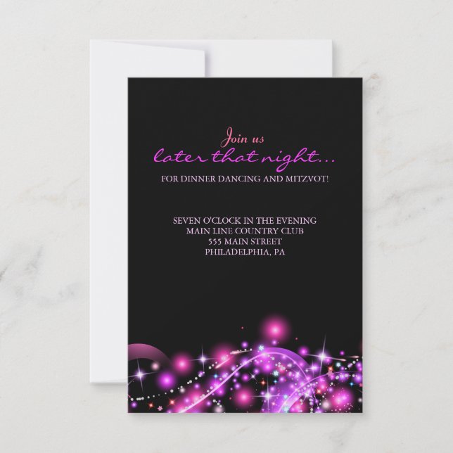 PINK GLOWING STARS Bat Mitzvah Party Card (Front)