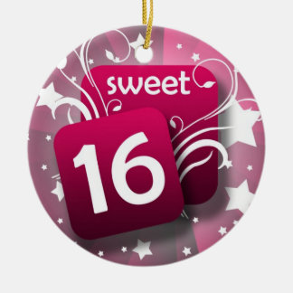Pink Glowing Swirls and Stars Sweet 16 Ceramic Tree Decoration