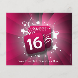 Pink Glowing Swirls and Stars Sweet 16 Flyer