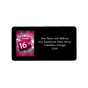 Pink Glowing Swirls and Stars Sweet 16 Label