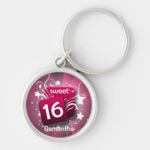 Pink Glowing Swirls Sweet 16 Personalised Keychain