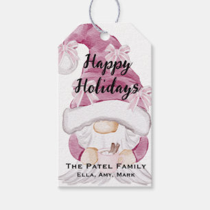 Pink Gnome Christmas Holiday Gift Tag