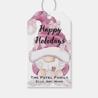 Pink Gnome Christmas Holiday Gift Tag