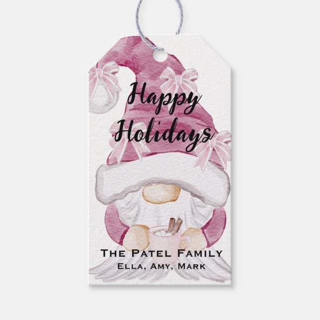 Pink Gnome Christmas Holiday Gift Tag (Front)