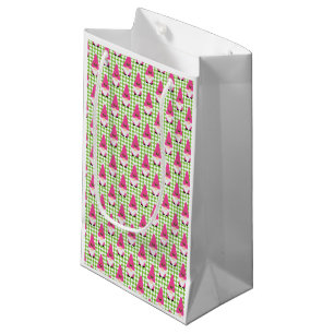 pink gnome festive christmas green chequered fun small gift bag