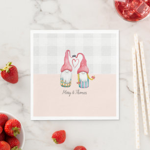Pink Gnome In Love Watercolor Hand-painted Napkin