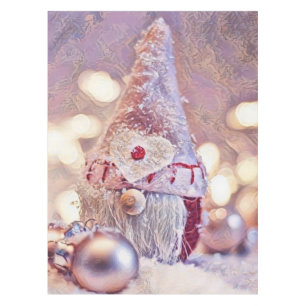 Pink Gnome in the snow watercolor painting  Tablecloth