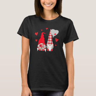 Pink Gnome Love Plaid Heart Balloons Valentine's D T-Shirt