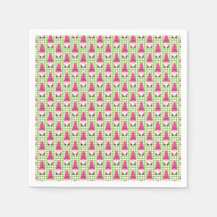 pink gnome pattern christmas green check sweet napkin