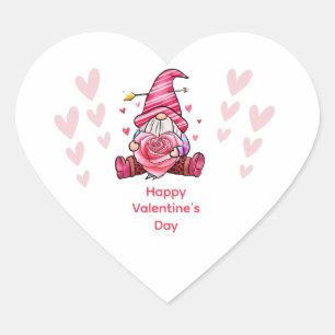 Pink Gnome Personalised Valentine's day Heart Sticker