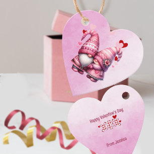Pink Gnome Valentine Couple Favour Tags