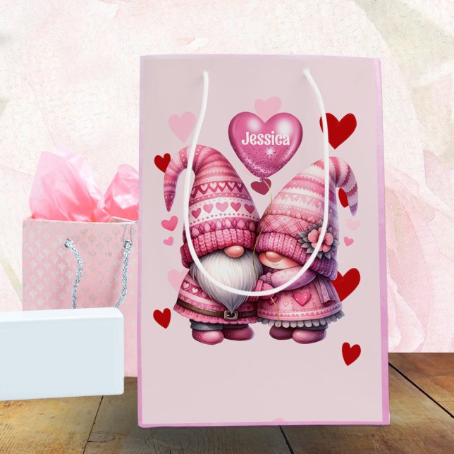 Pink Gnome Valentine Couple  Medium Gift Bag (Creator Uploaded)