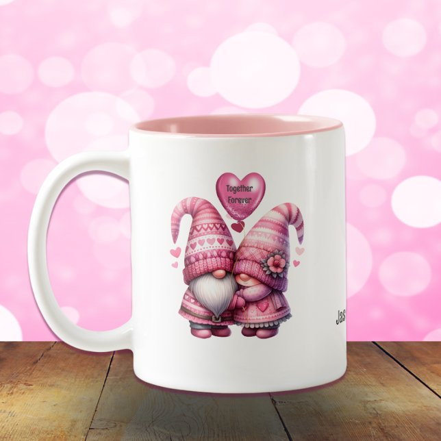 Pink Gnome Valentine Couple Two-Tone Coffee Mug (Creator Uploaded)