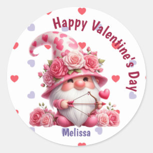 Pink Gnome Valentine Cupid Classic Round Sticker