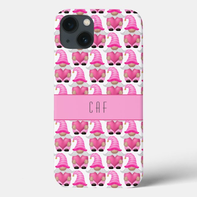 Pink Gnomes Hearts Monogram Woodland Cute  Case-Mate iPhone Case (Back)