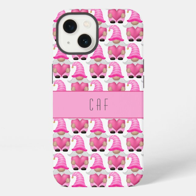 Pink Gnomes Hearts Monogram Woodland Cute  iPhone Case (Back)