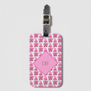 Pink Gnomes Hearts Monogram Woodland Cute Luggage Tag
