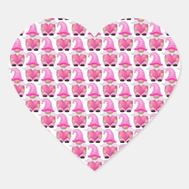 Pink Gnomes Hearts Woodland Scandinavian Cute Heart Sticker (Front)