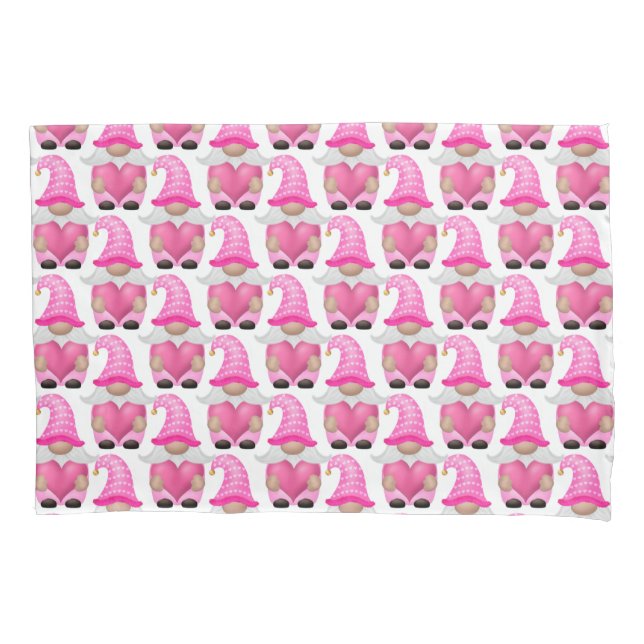 Pink Gnomes Hearts Woodland Scandinavian Cute Pillowcase (Front)