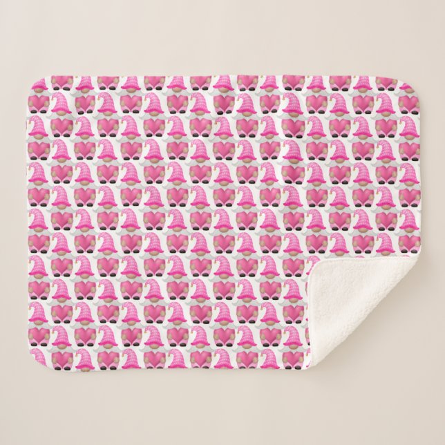 Pink Gnomes Hearts Woodland Scandinavian Cute Sherpa Blanket (Front (Horizontal))