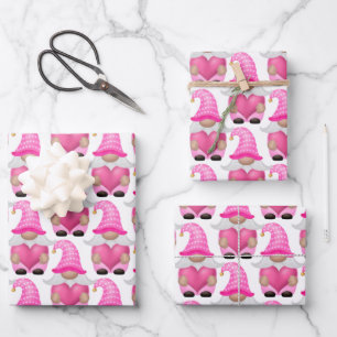 Pink Gnomes Hearts Woodland Scandinavian Cute  Wrapping Paper Sheet