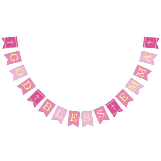 Pink God Bless 4 Letters Name Baptism Communion Bunting (All)