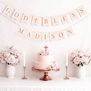 Pink God Bless 7 Letters Name Baptism Communion Bunting